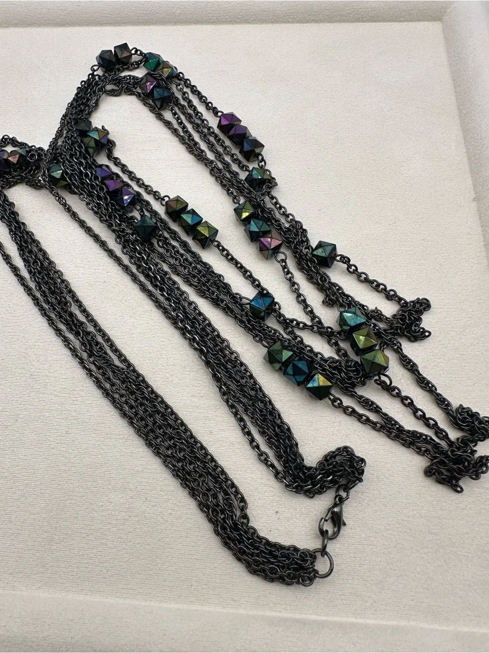 Black Multilayer Iridescent Geometric Bead Statement Necklace